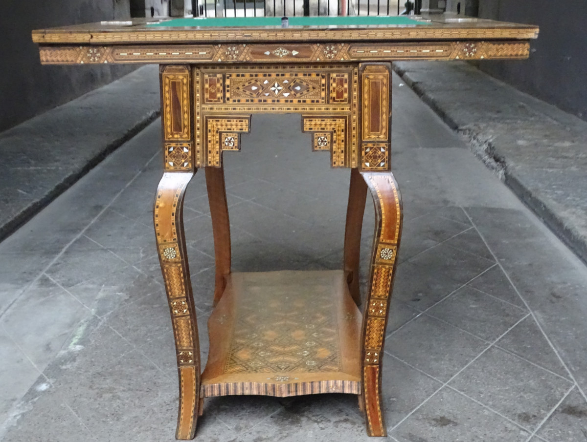 Antique Syrian Marquetry Game Table-photo-4
