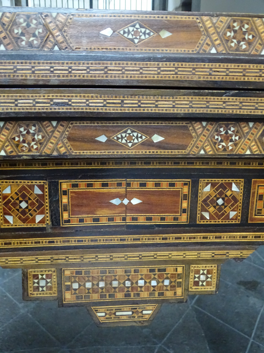 Antique Syrian Marquetry Game Table-photo-3