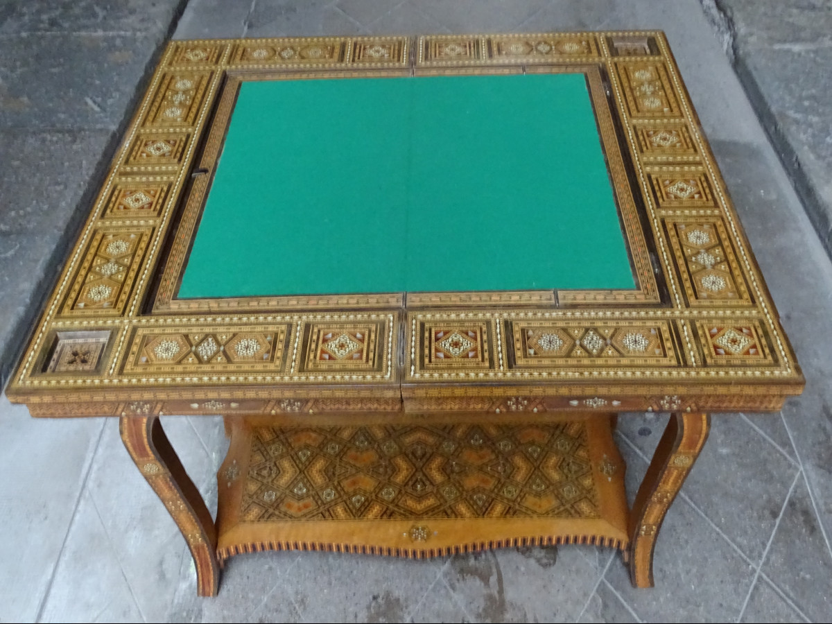 Antique Syrian Marquetry Game Table-photo-5