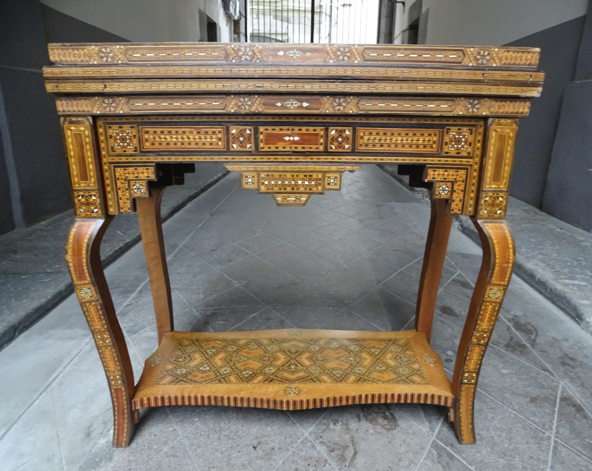 Antique Syrian Marquetry Game Table