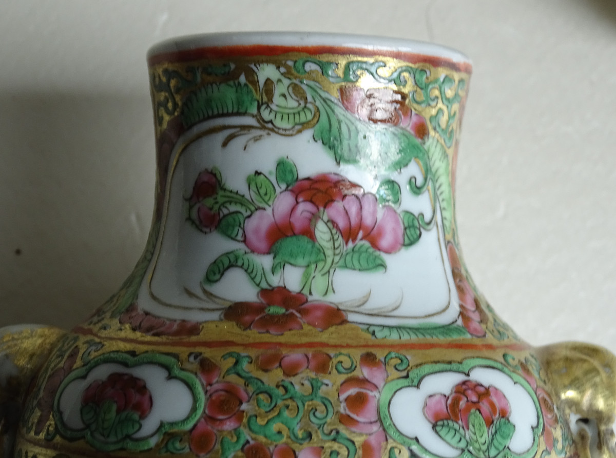 Small Covered Baluster Vase Canton 19th-photo-3