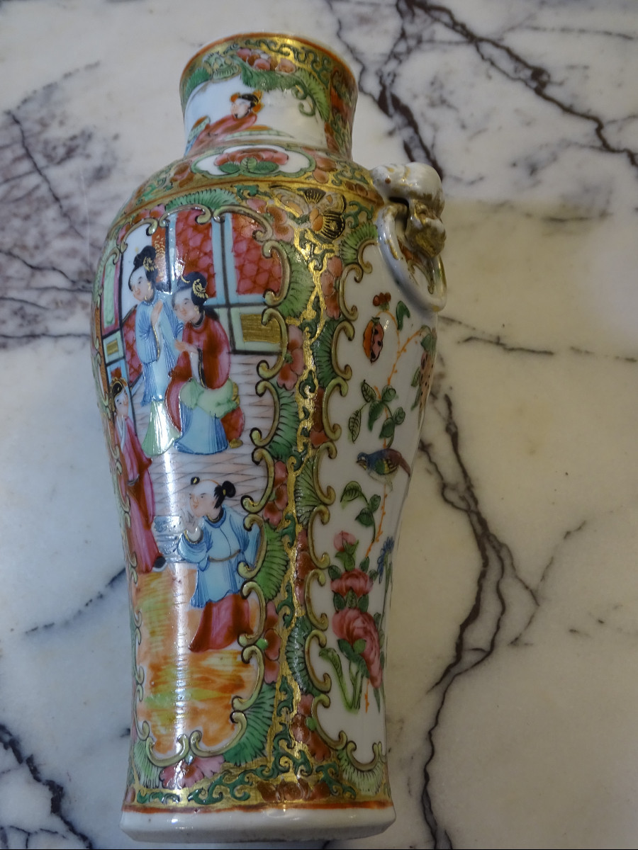 Small Covered Baluster Vase Canton 19th-photo-3