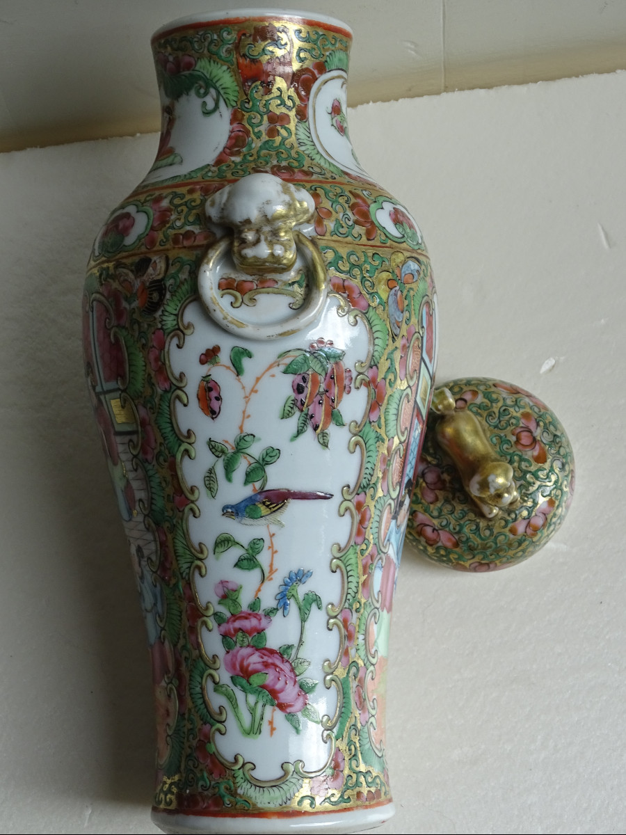 Small Covered Baluster Vase Canton 19th-photo-4