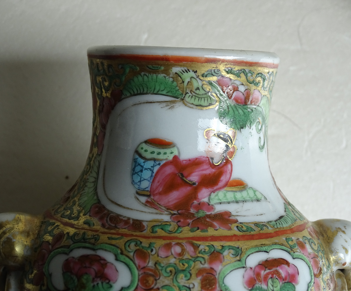 Small Covered Baluster Vase Canton 19th-photo-5