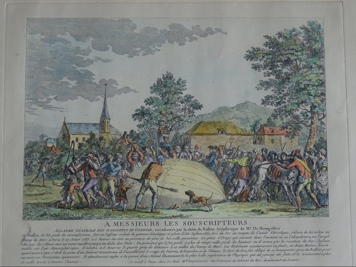 Gravure  Chute du ballon de monsieur de  Montgolfièr-photo-1
