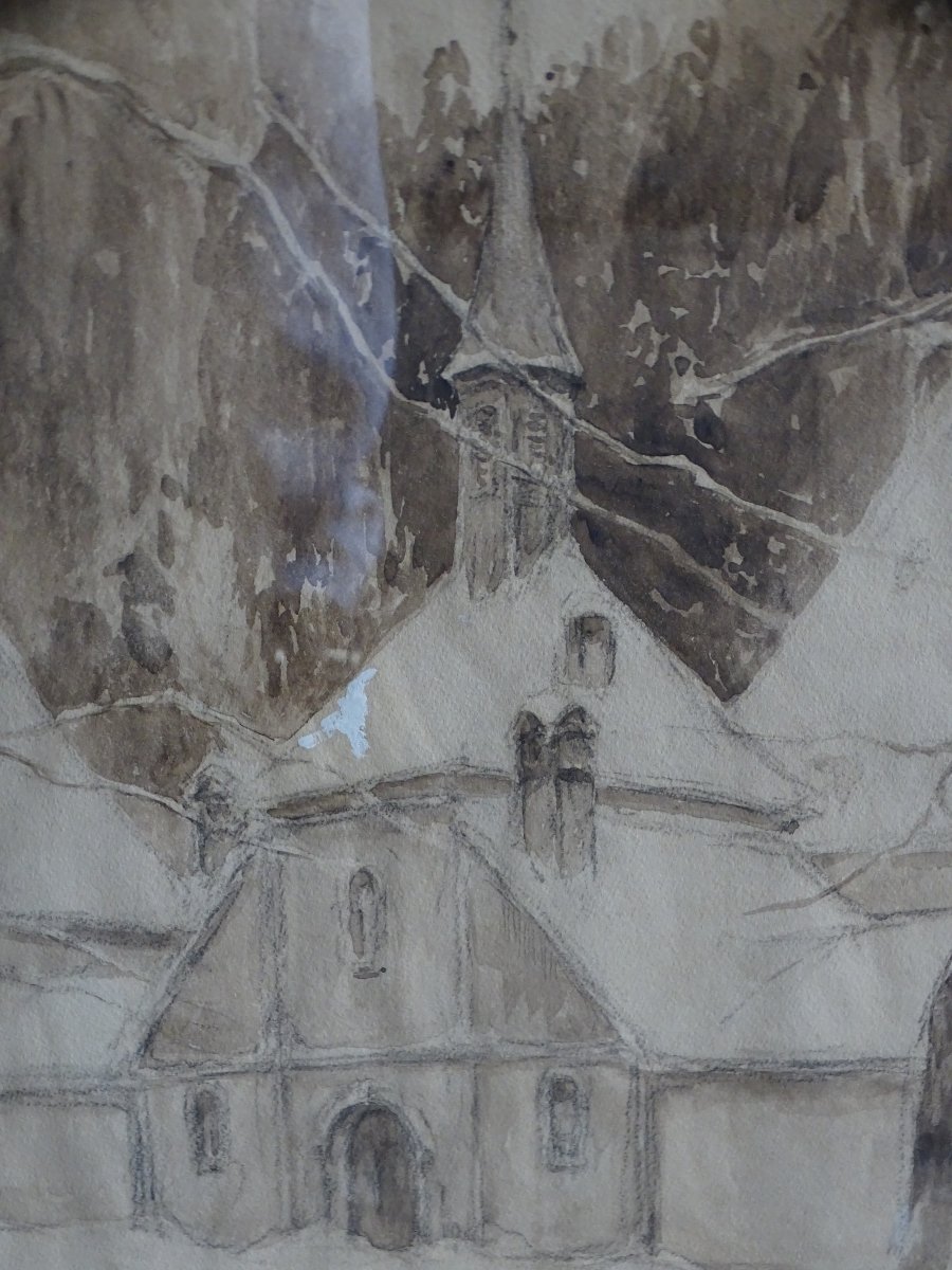 André Artigue Ink Wash Entrance To The Grande Chartreuse Monastery-photo-4