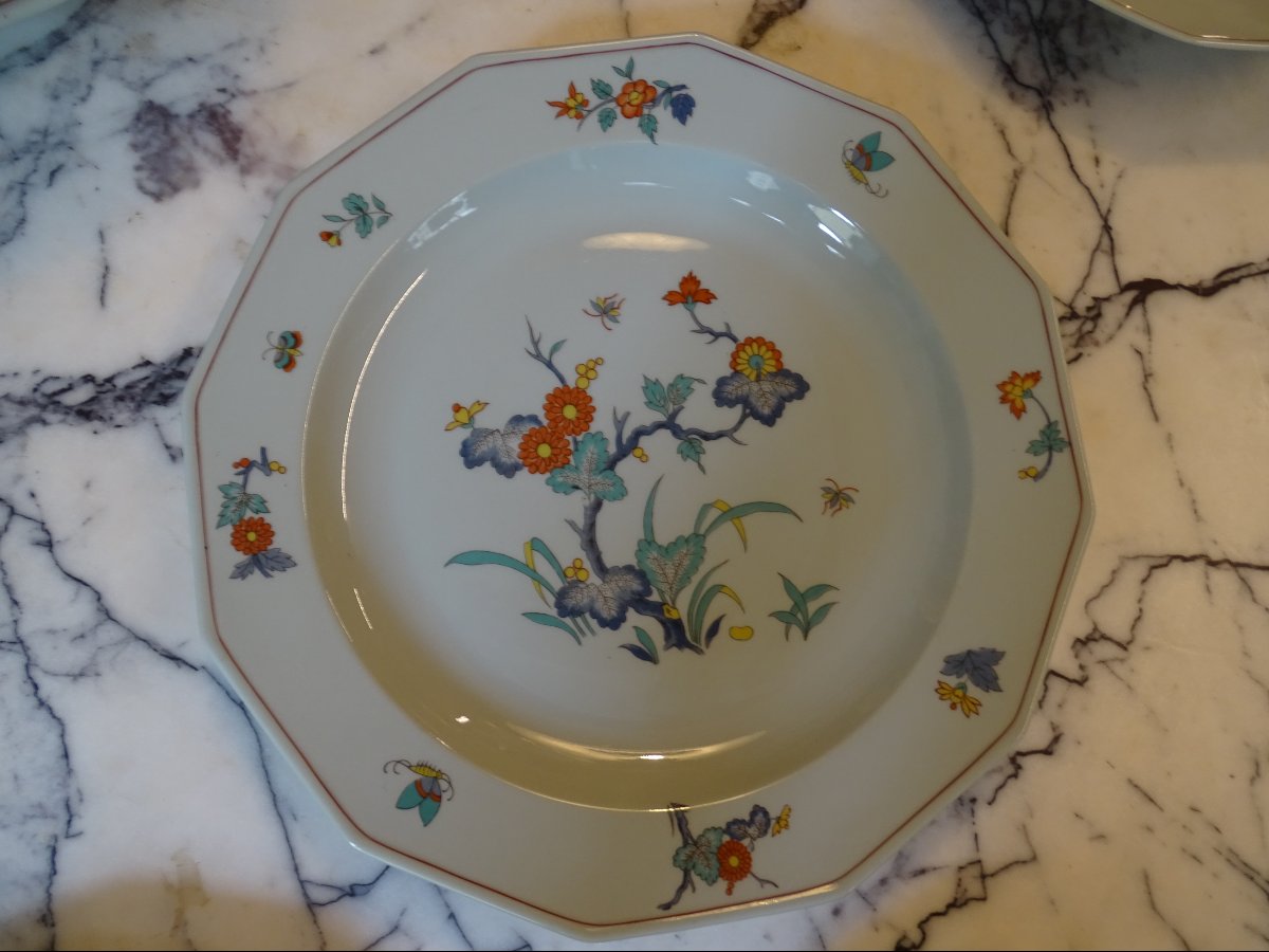 Bernardaud Limoges: 5 Porcelain Dinner Plates And 3 Porcelain Serving Dishes-photo-1