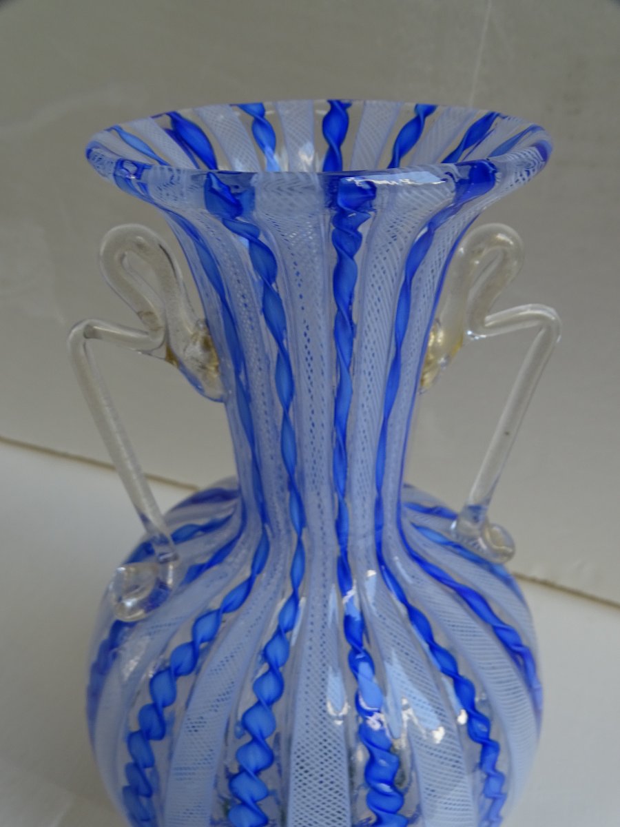 Venise  Murano Latticino Vase à anses 1970-photo-2