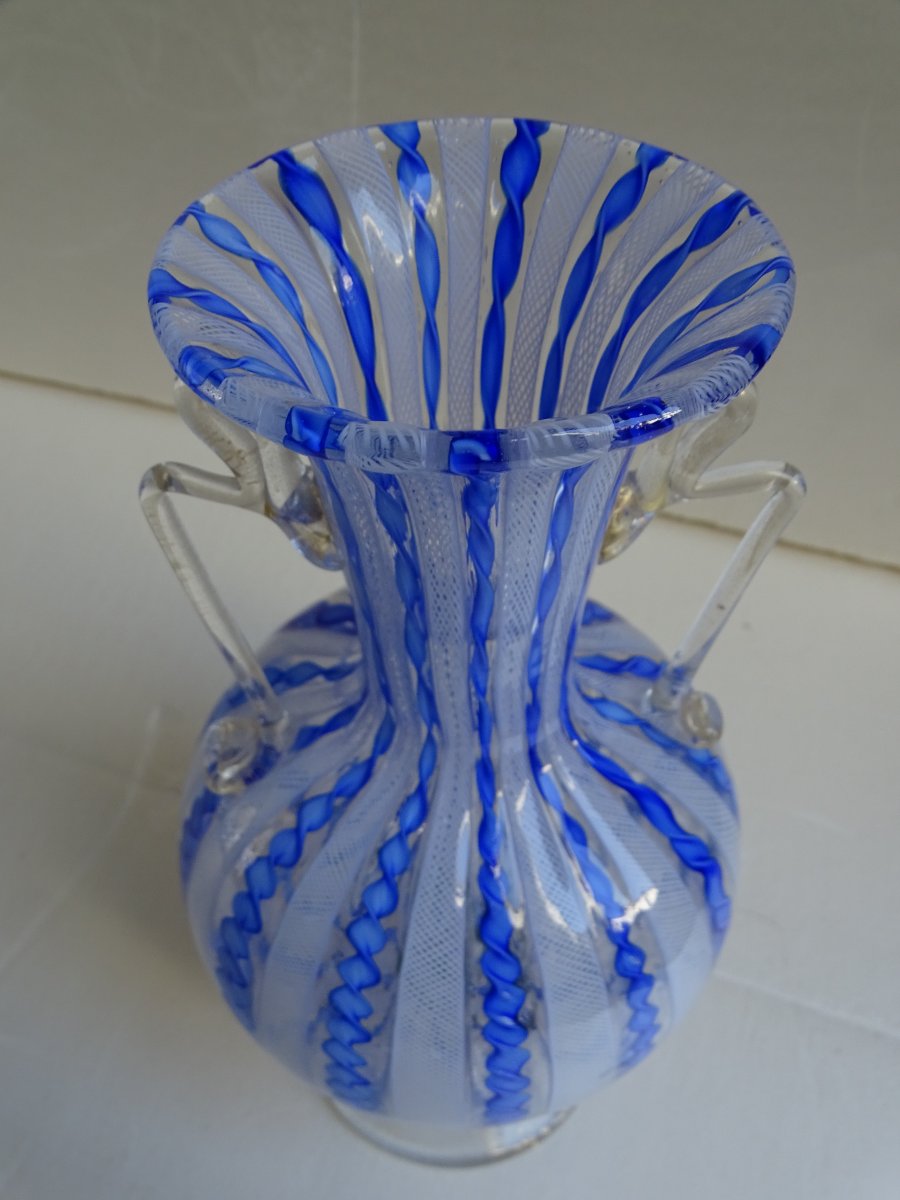 Venise  Murano Latticino Vase à anses 1970-photo-3