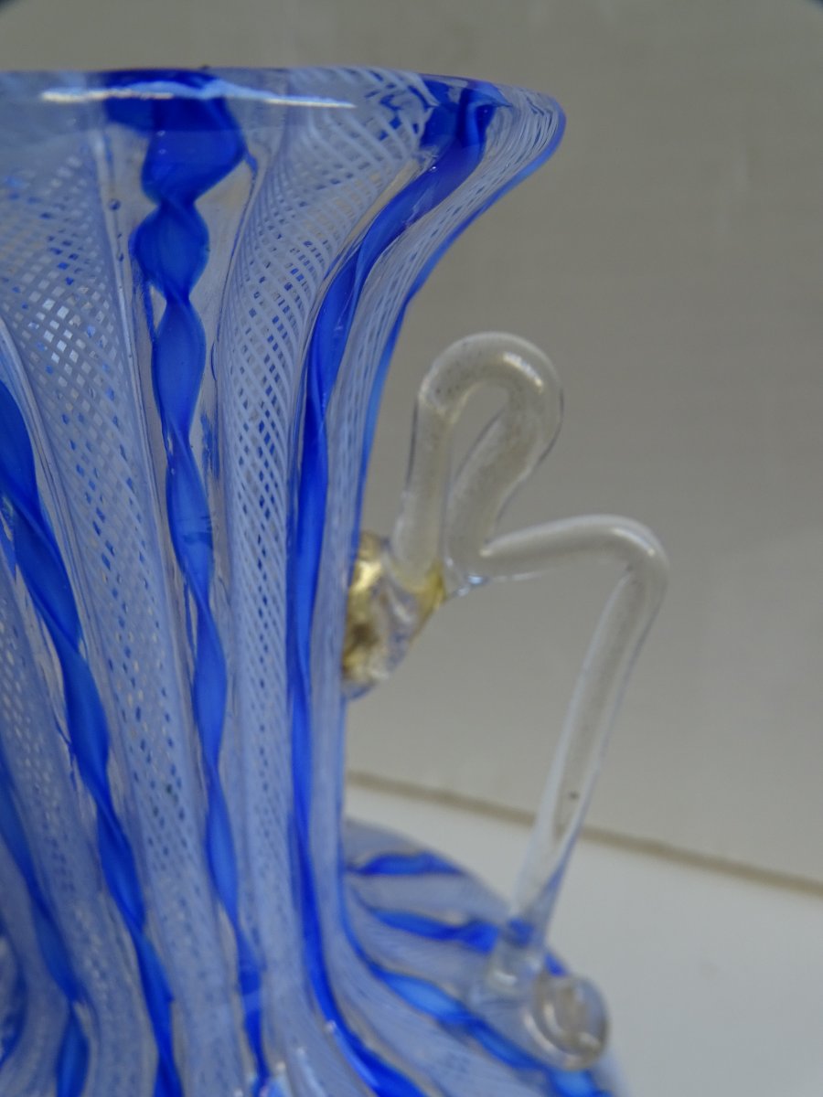 Venise  Murano Latticino Vase à anses 1970-photo-4