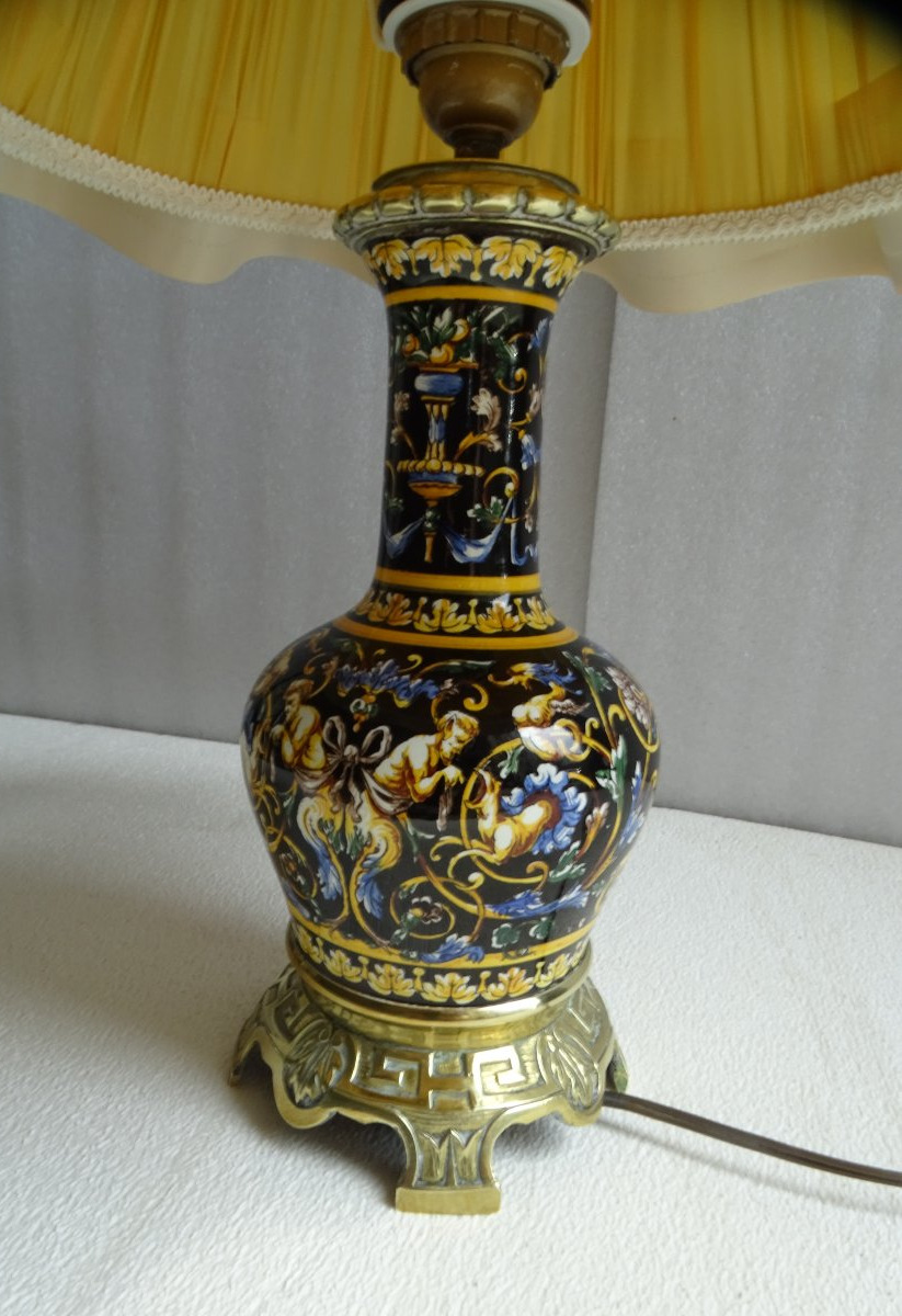 Gien Earthenware Lamp With Bronze Base-photo-2