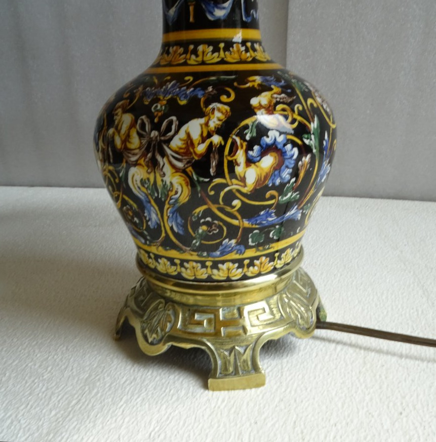 Gien Earthenware Lamp With Bronze Base-photo-3