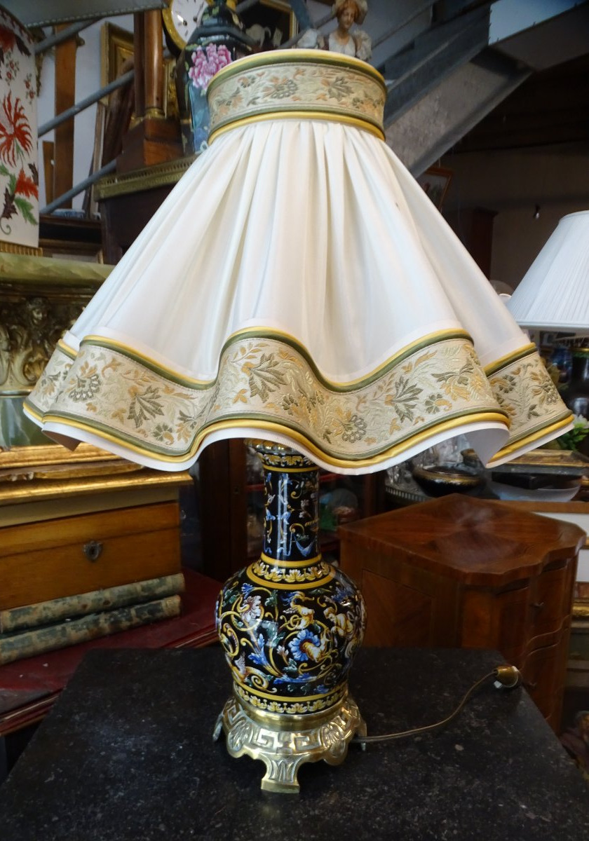 Gien Earthenware Lamp With Bronze Base-photo-4