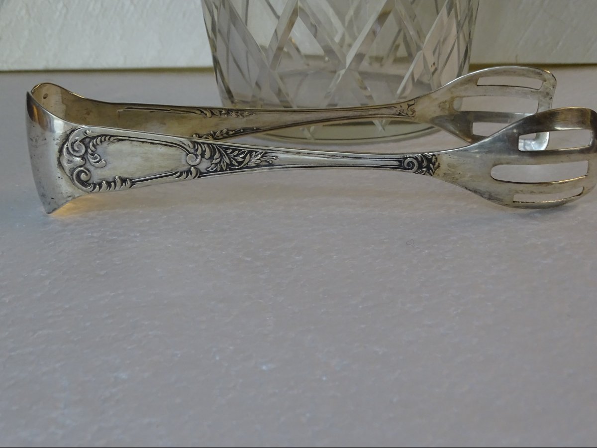 Large Ice Bucket And Tongs Made Of 800 Silver-photo-3