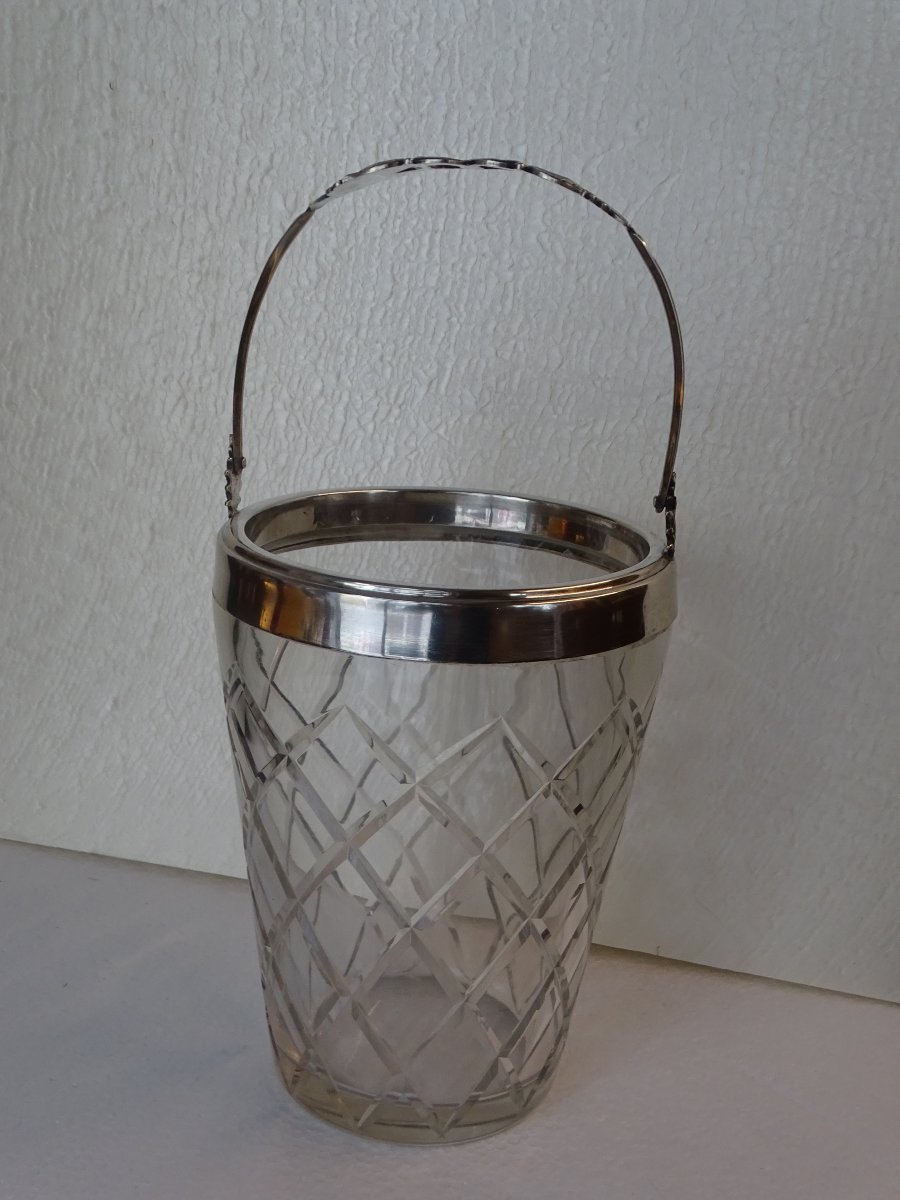 Large Ice Bucket And Tongs Made Of 800 Silver-photo-2