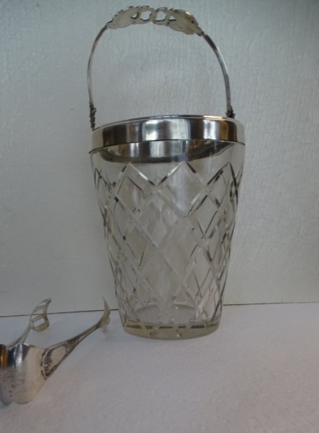 Grand seau à glaçon et pince en argent 800