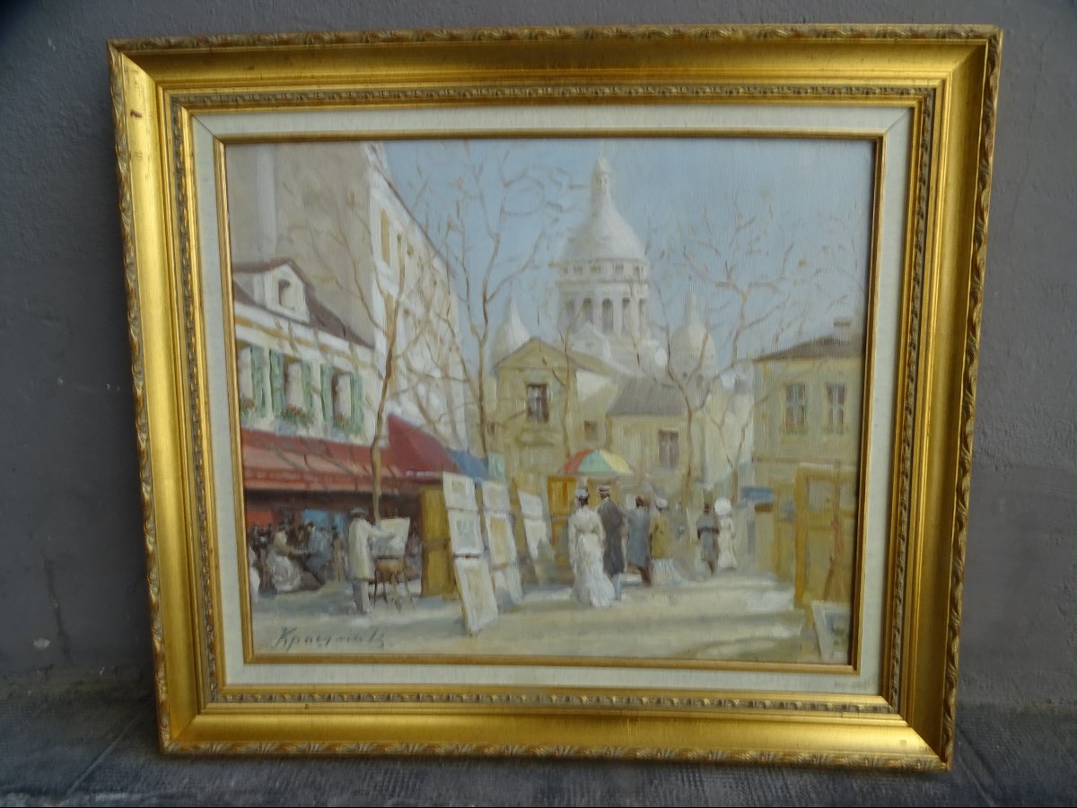  Russian Painternplace Du Tertre, Montmartre—oil On Canvas-photo-2