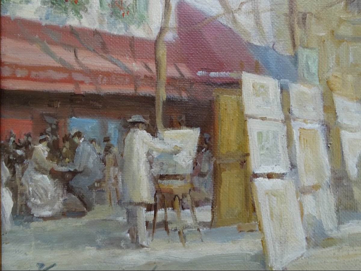  Russian Painternplace Du Tertre, Montmartre—oil On Canvas-photo-3