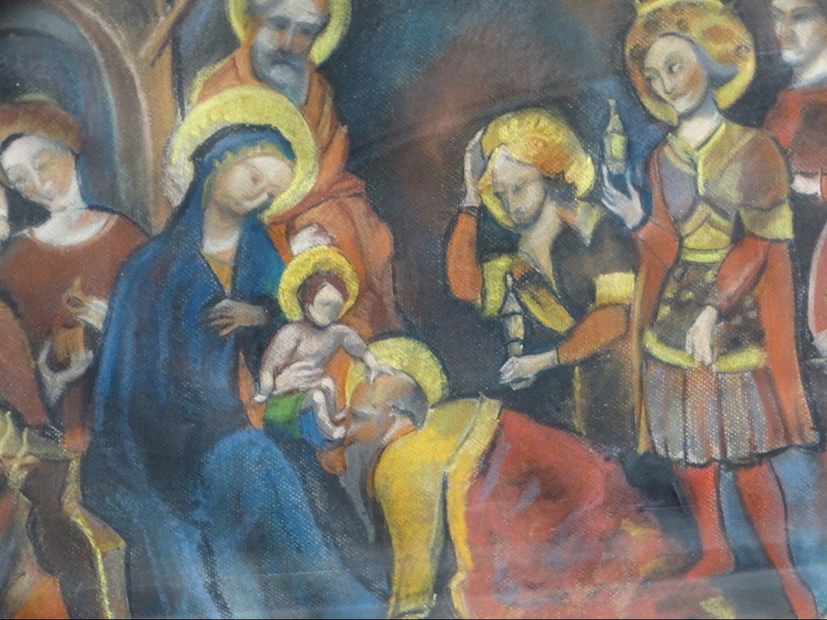 Pastel G. Baille Adoration des Rois Mages Années 40/50
