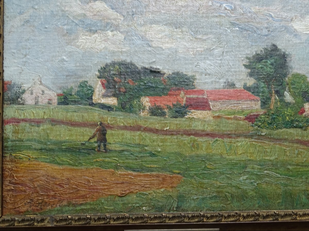 Alphonse Asselbergs Rue de village huile sur panneau-photo-2