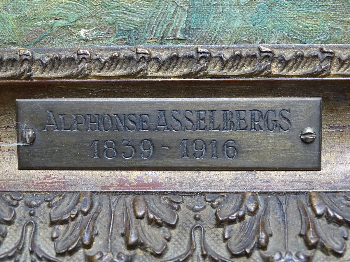 Alphonse Asselbergs Rue de village huile sur panneau-photo-1