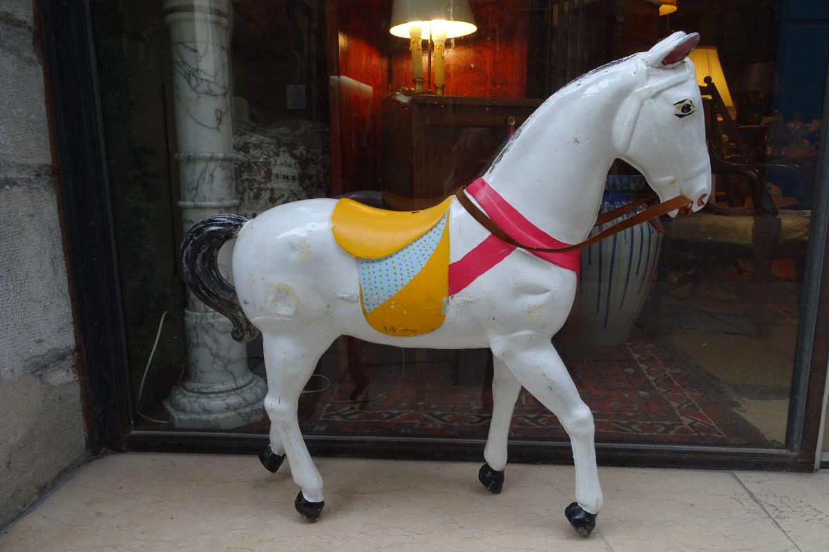 Carousel Horse In Painted Metal Late 19th / Early 20th-photo-2
