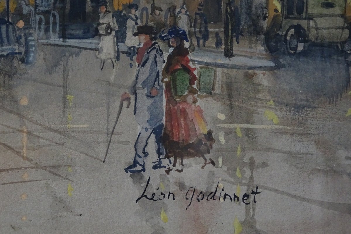 Pair Of Gouaches Views Of Paris By Léon Godinnet 20th-photo-1