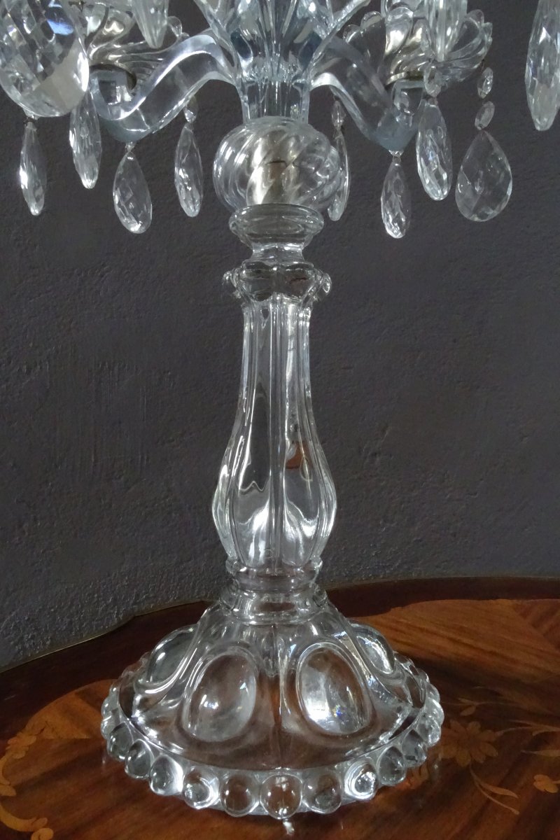 Large Pair Of Baccarat Style Glass Candlesticks 20th-photo-3