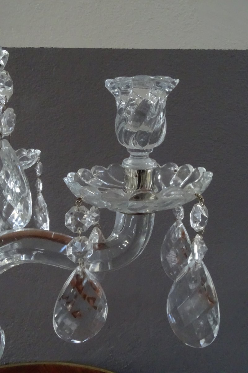 Large Pair Of Baccarat Style Glass Candlesticks 20th-photo-3