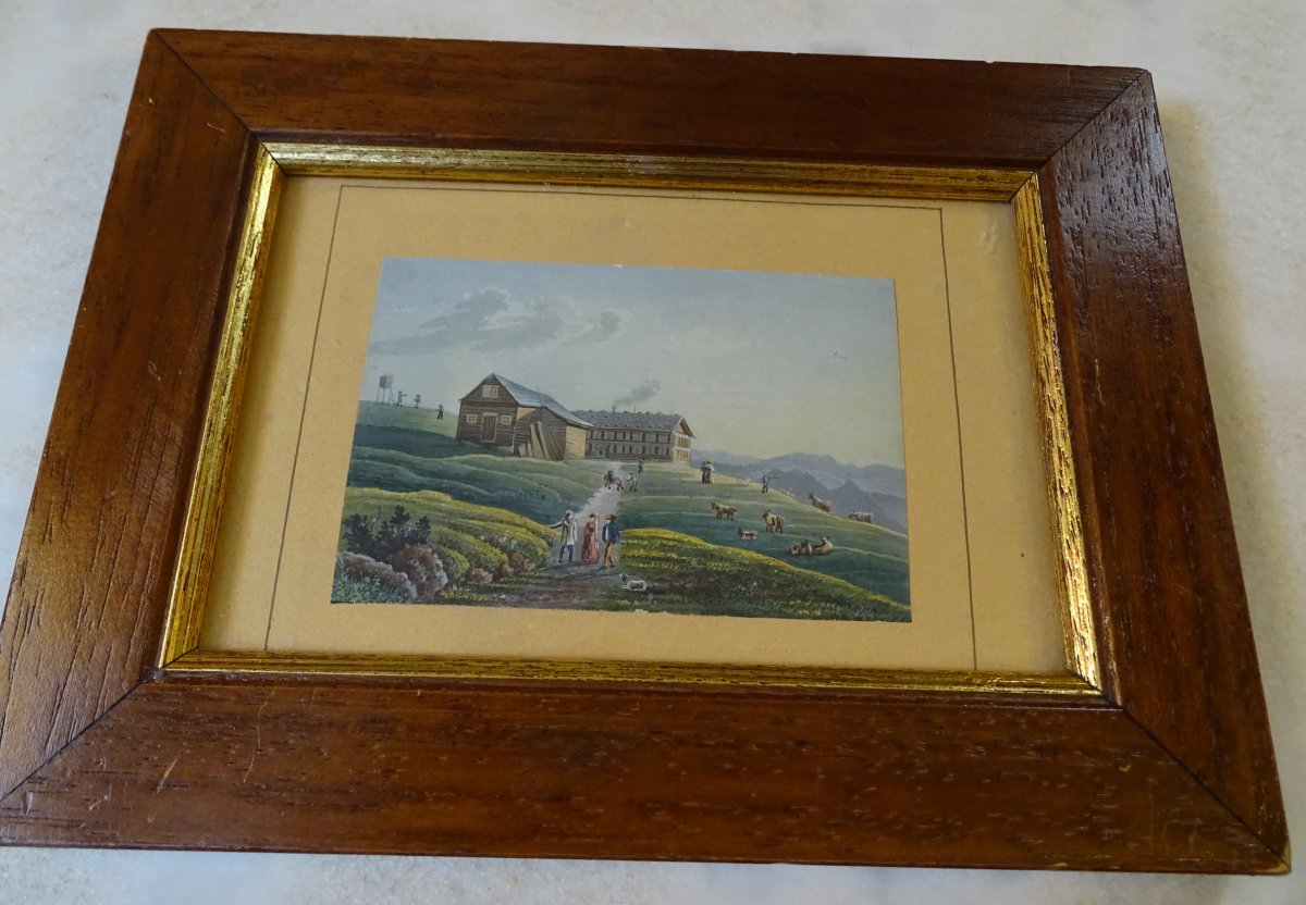 Gouache Animated Landscape Switzerland Late 19th