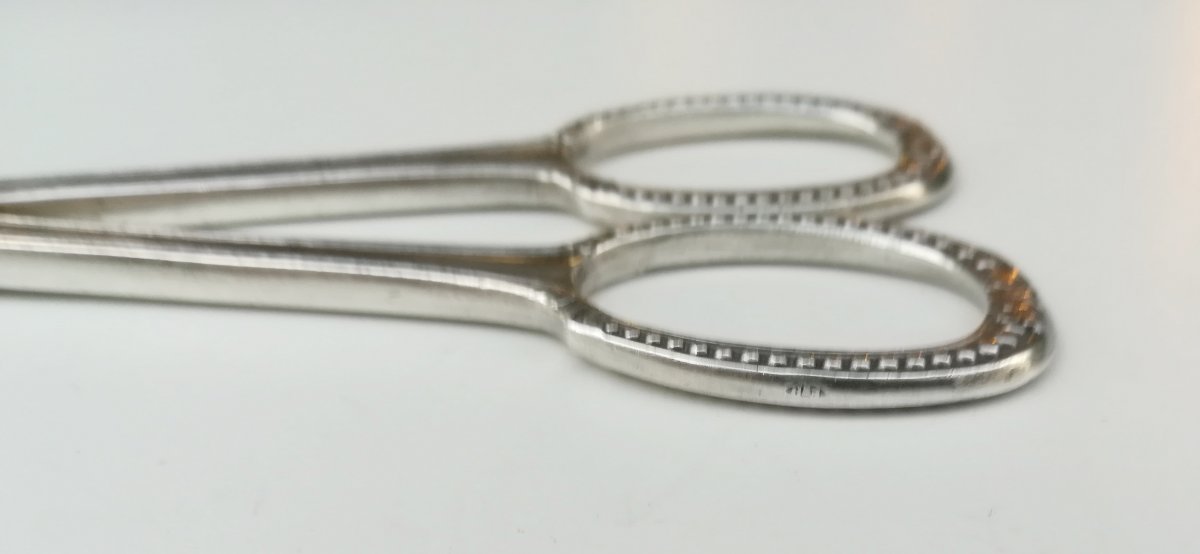 Pair Of Silver And Steel Scissors Early 20th-photo-4