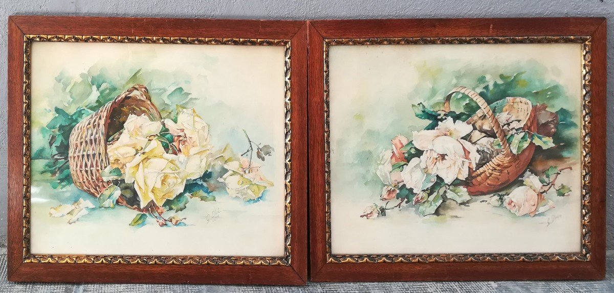 Paire d'Aquarelles De Roses 1920