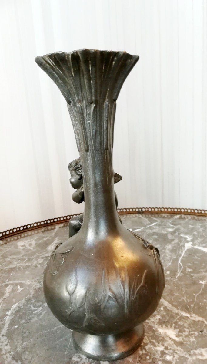  Angelot Pewter Vase Art Nouveau-photo-4
