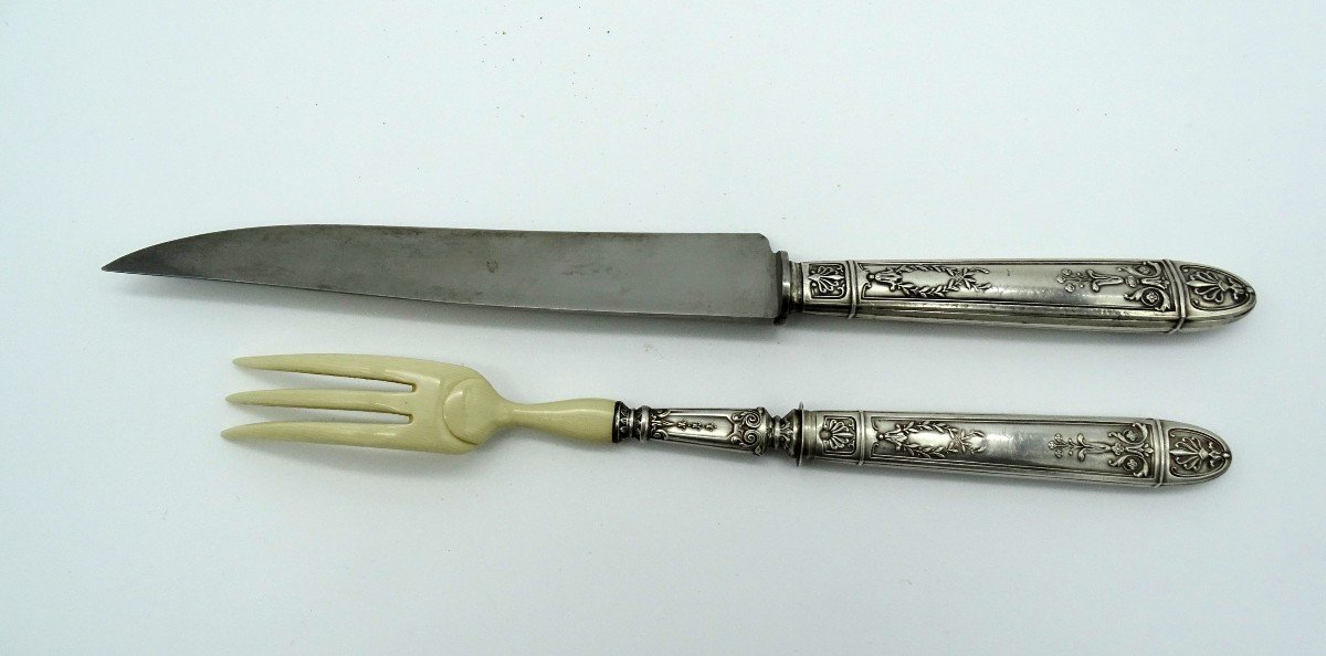 Cutlery Service To Cut In Silver And Ivory Late 19th-photo-2
