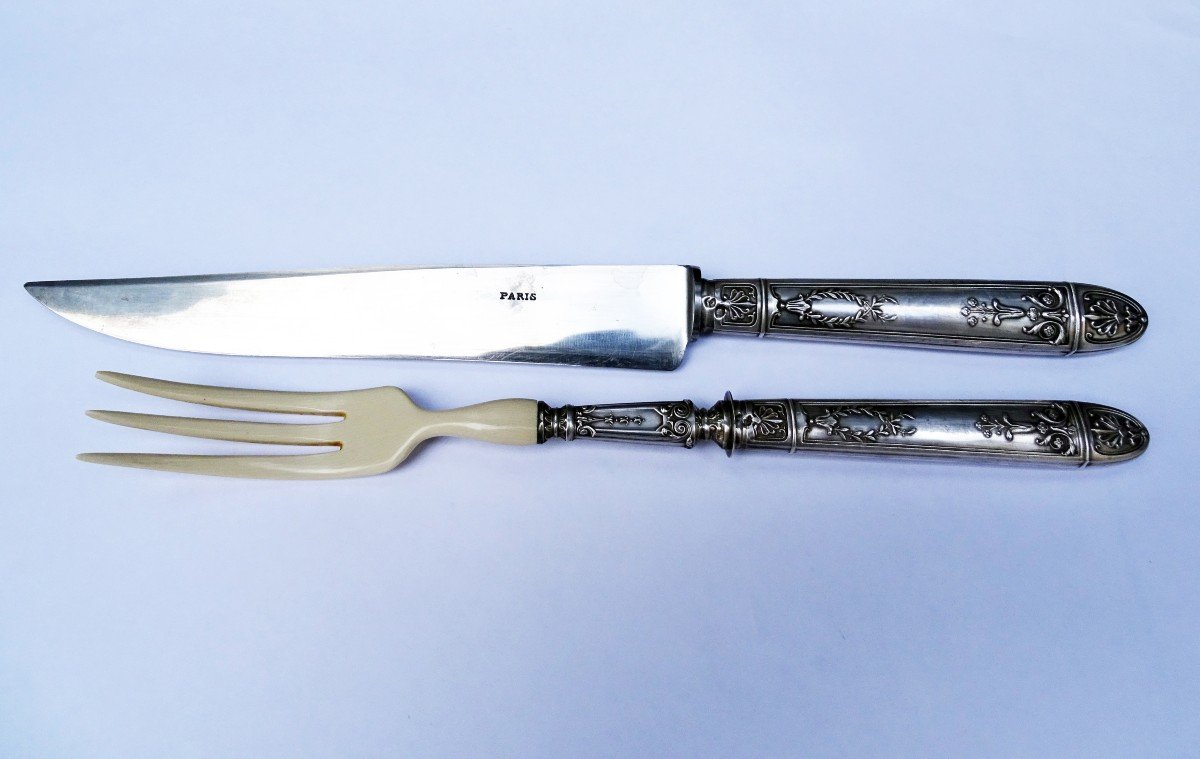 Cutlery Service To Cut In Silver And Ivory Late 19th