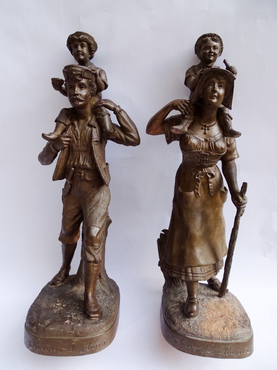 Pair Of Large Terracotta Statues Signed J. Rogron Late 19th-photo-2