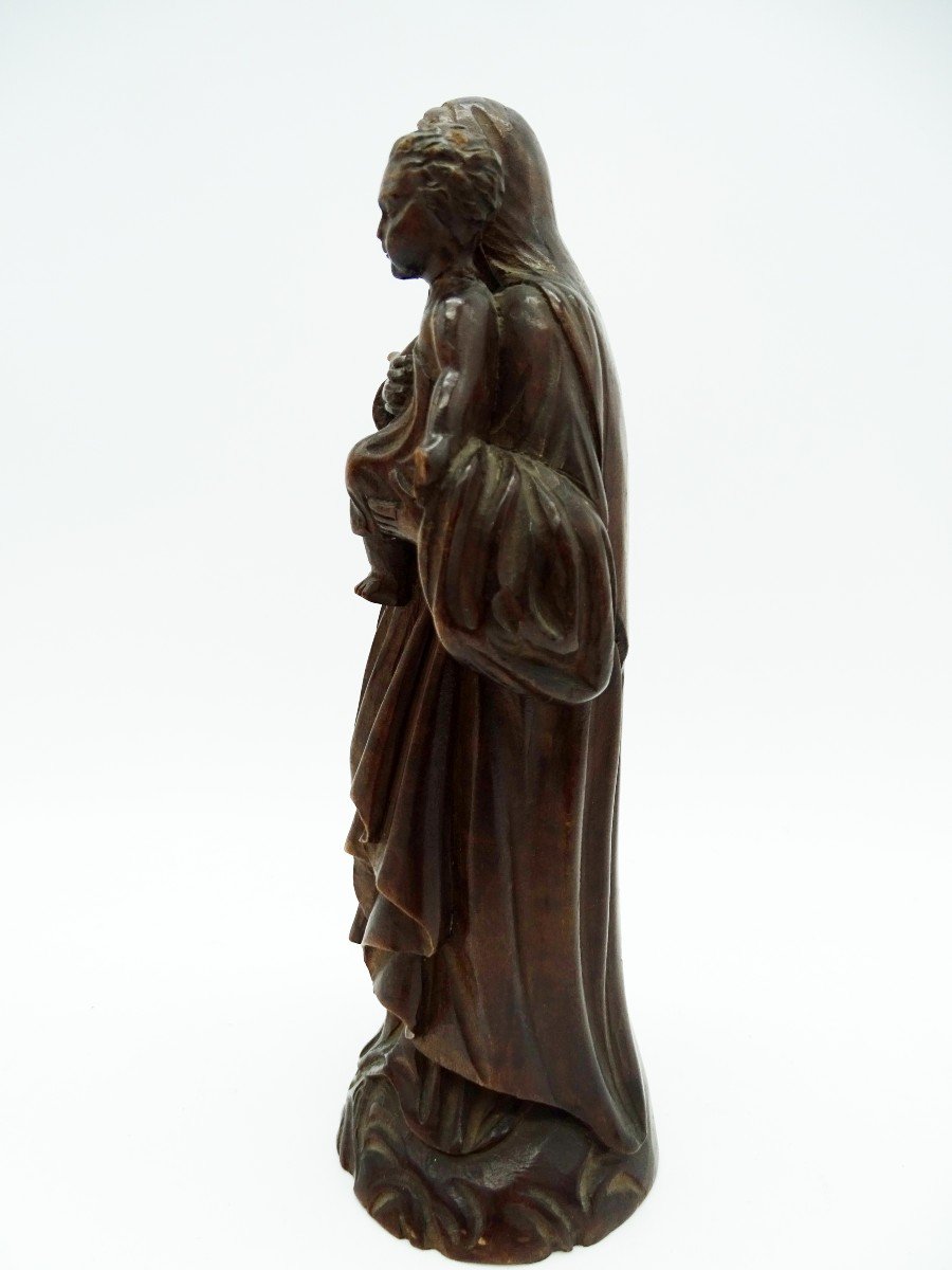 Petite Statue De Vierge à l' Enfant En Noyer Fin 19ème-photo-4