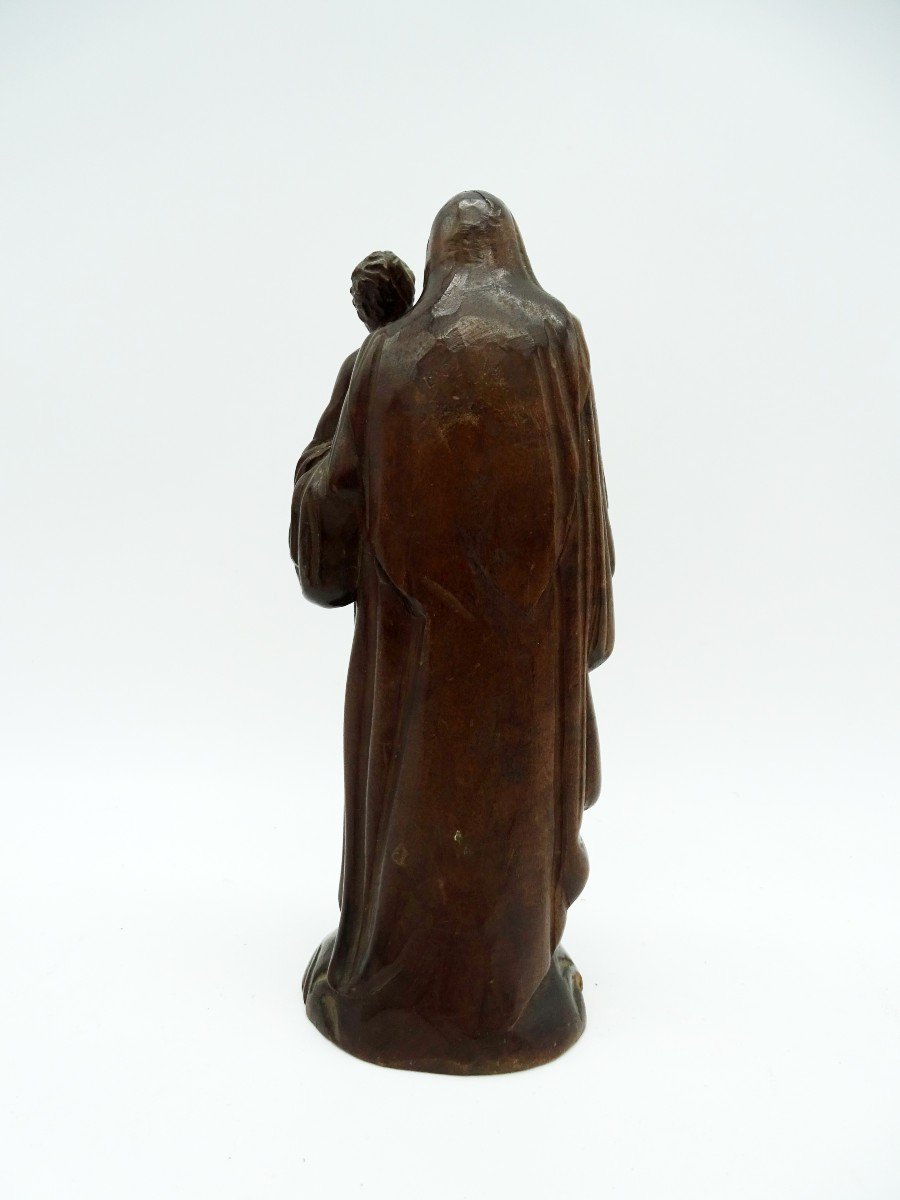 Petite Statue De Vierge à l' Enfant En Noyer Fin 19ème-photo-1