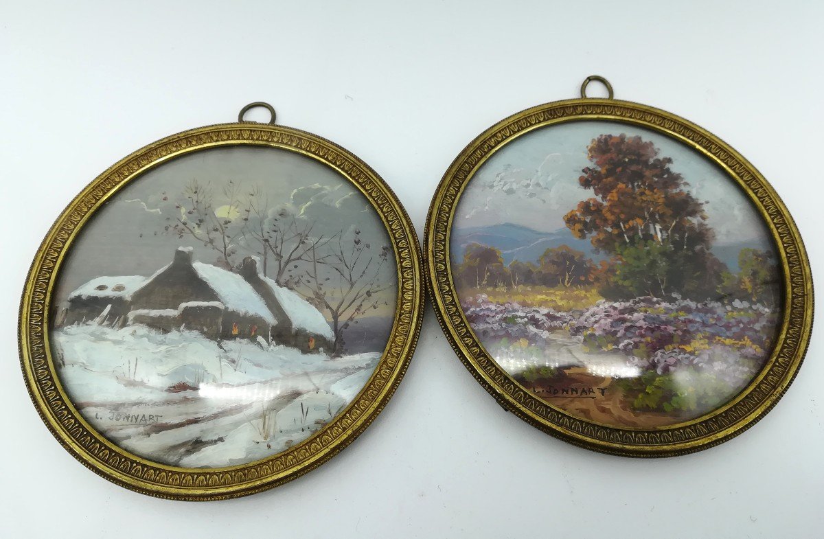 4  Peintures En Miniature De Paysages De L. Jonnart 19ème / 20ème