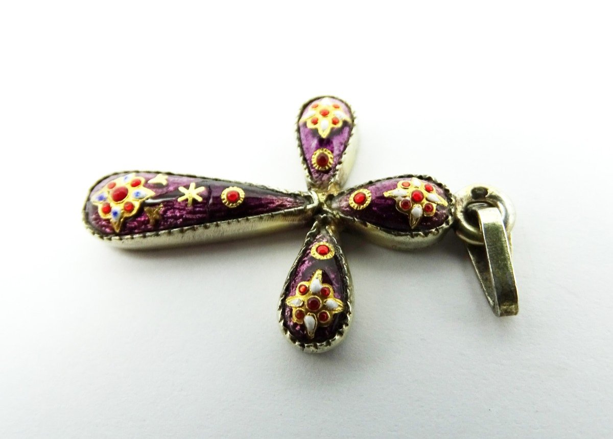 Cross In Bresse Enamels 19th-photo-3