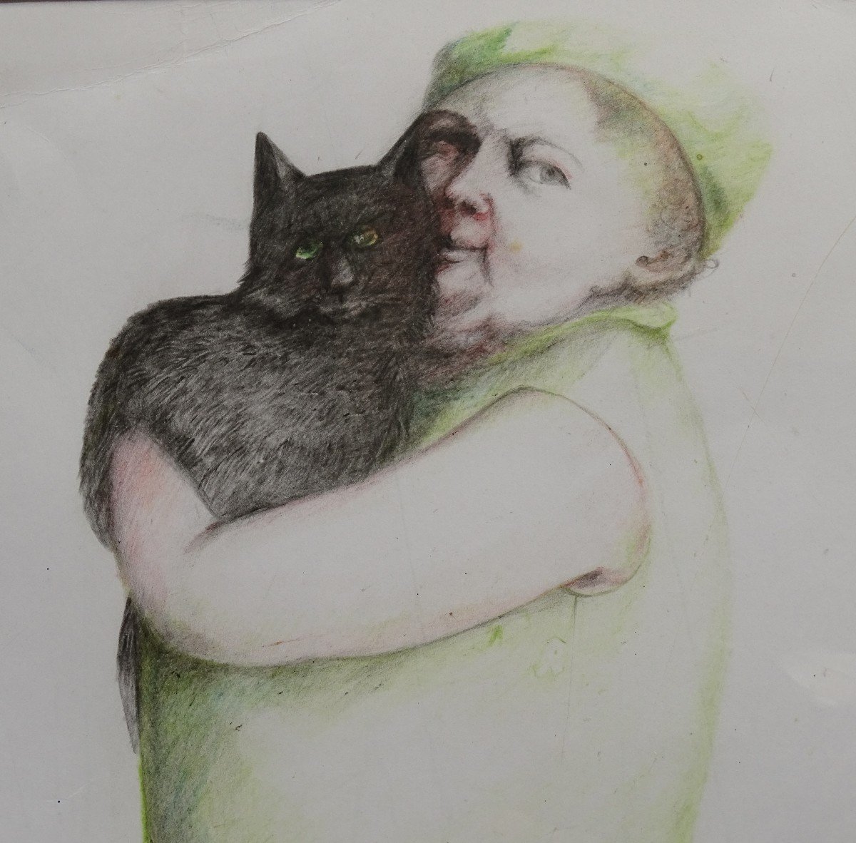 Woman With Cat Drawing From Avenier 1980-photo-3
