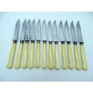 12 Ivory Handle Dessert Knives Late 19th