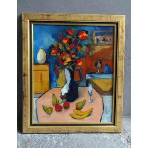 Charles Guigard Composition Of Flowers And Fruits 50s