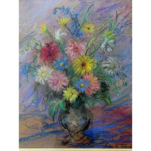 Pastel Of Flowers Dahlias 20th