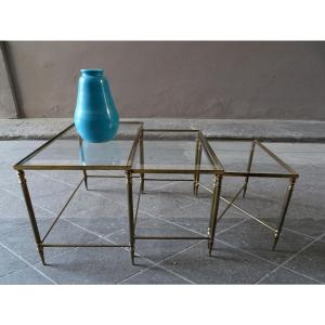 Nesting Tables In The Style Of Baguès In Golden Metal And Glass 1950s
