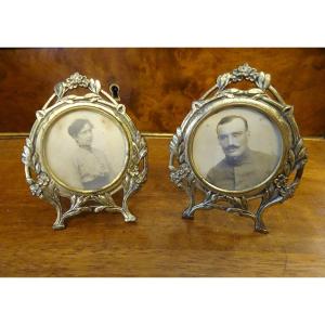 Pair Of Small Golden Photo Holders 1900
