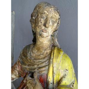 Sainte Femme En Bois Polychrome Fin 17ème/18ème