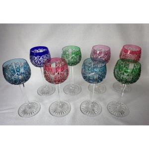 8 Crystal Glasses From Saint- Louis Model Riesling 20th