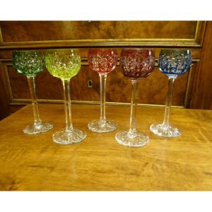 5 Crystal Liqueur Glasses From Saint-louis Model Riesling 20th