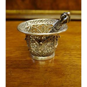 Small Mortar And Pestle In Filigree Silver 1950s